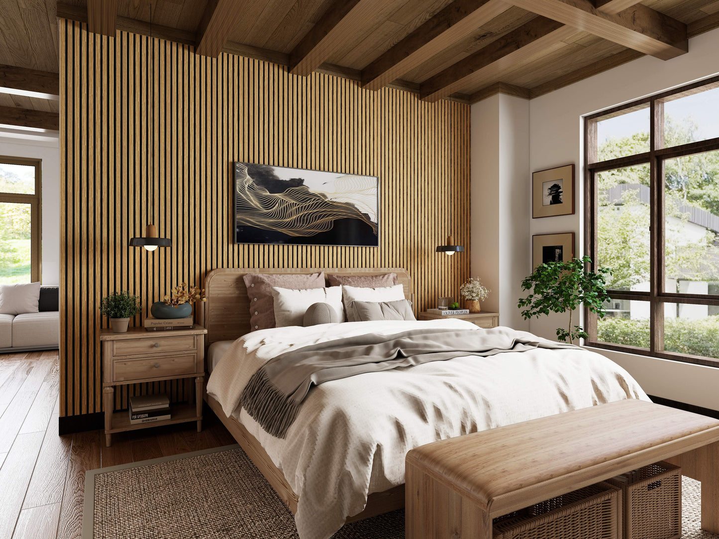 Bedroom with Vantaa Acoustic Panels Brown 240 x 60
