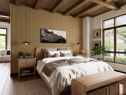 Bedroom with Vantaa Acoustic Panels Brown 240 x 60