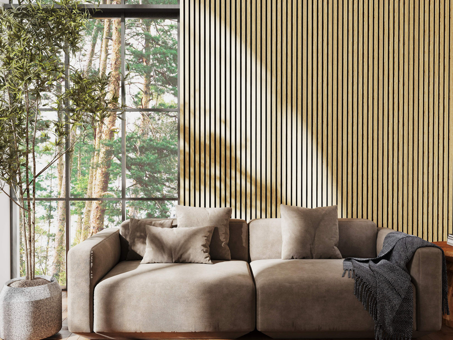 Living Room with Acoustic Panels Vantaa Brown 240 x 60