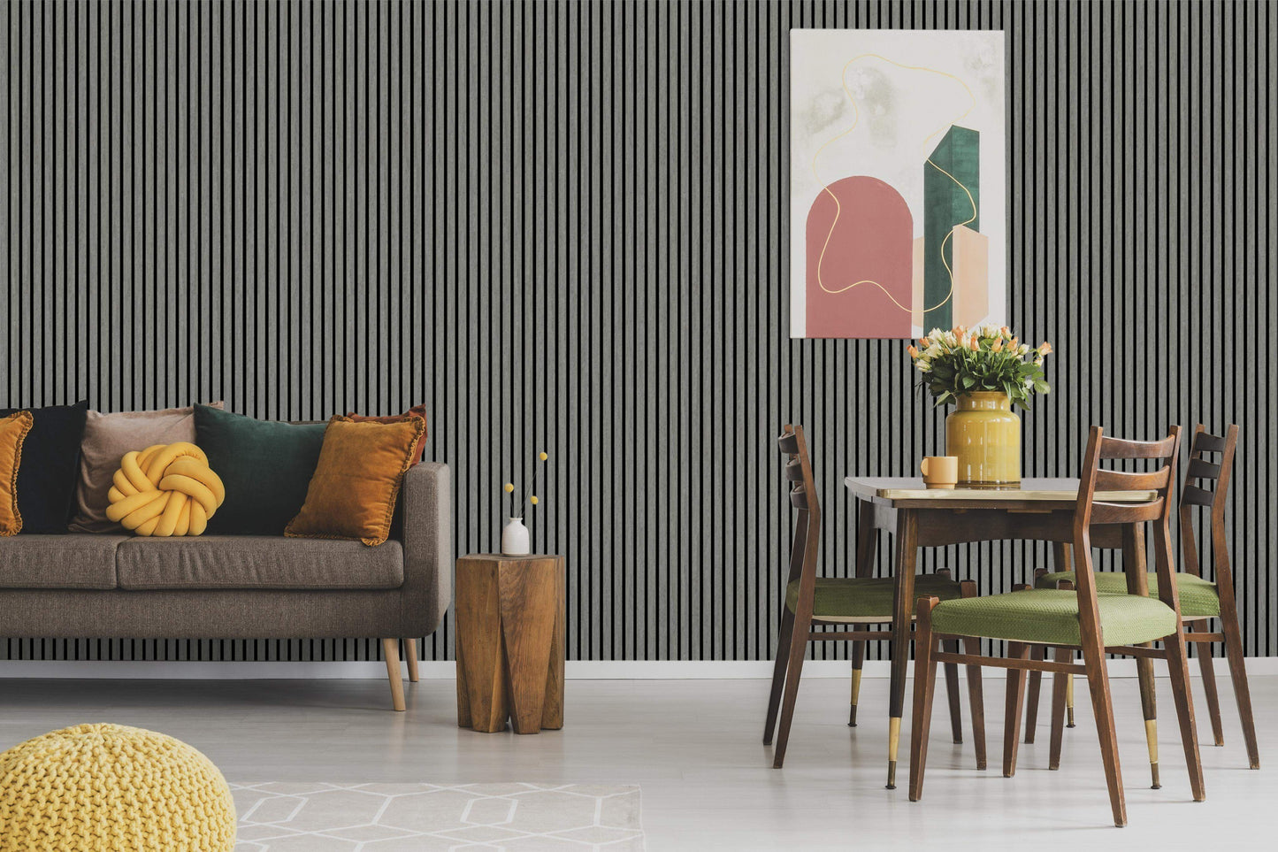 Living Room with Acoustic Panels Vantaa Grey 240 x 60