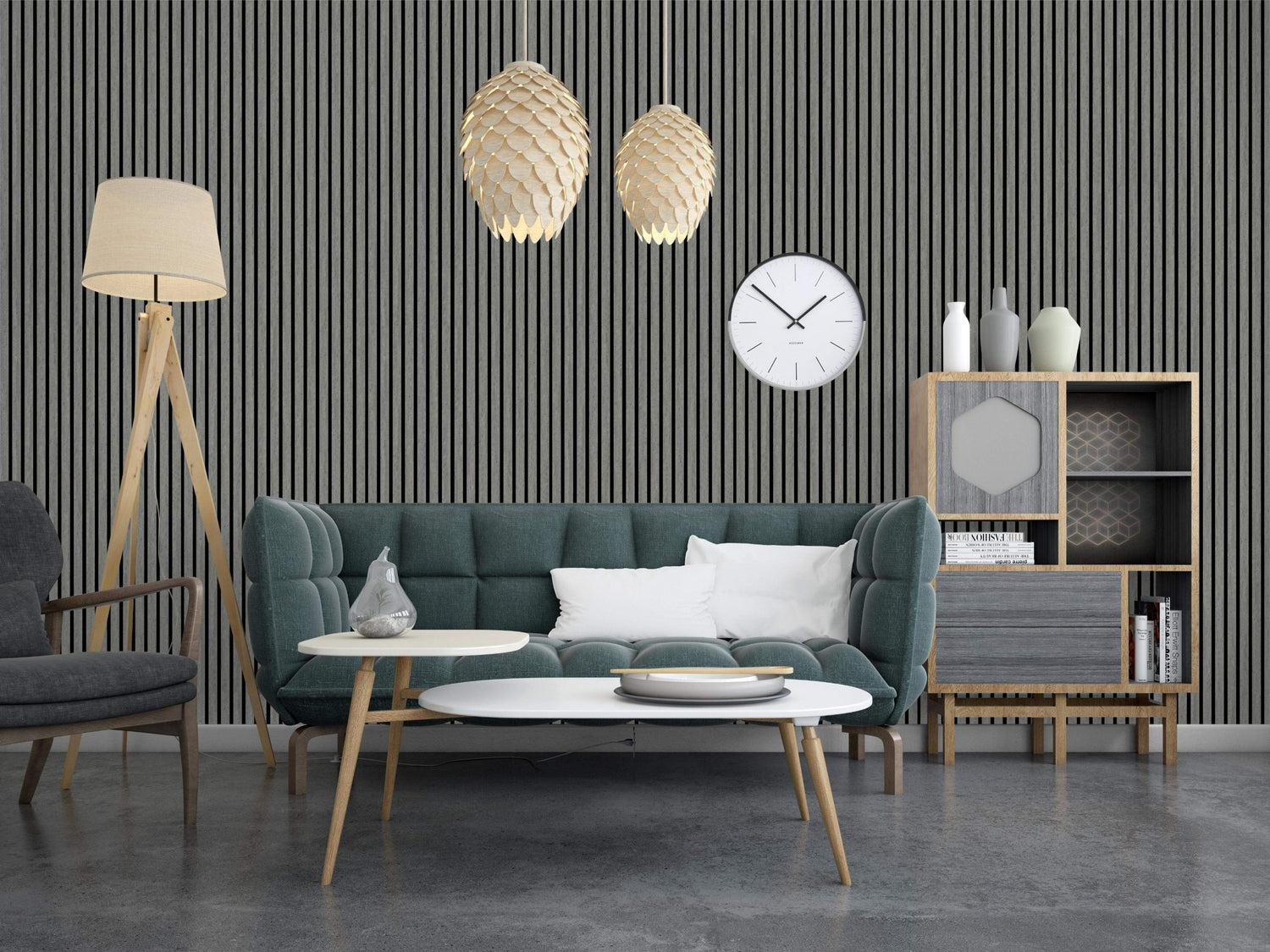Modern Living Room with Acoustic Panels Vantaa Grey 240 x 60