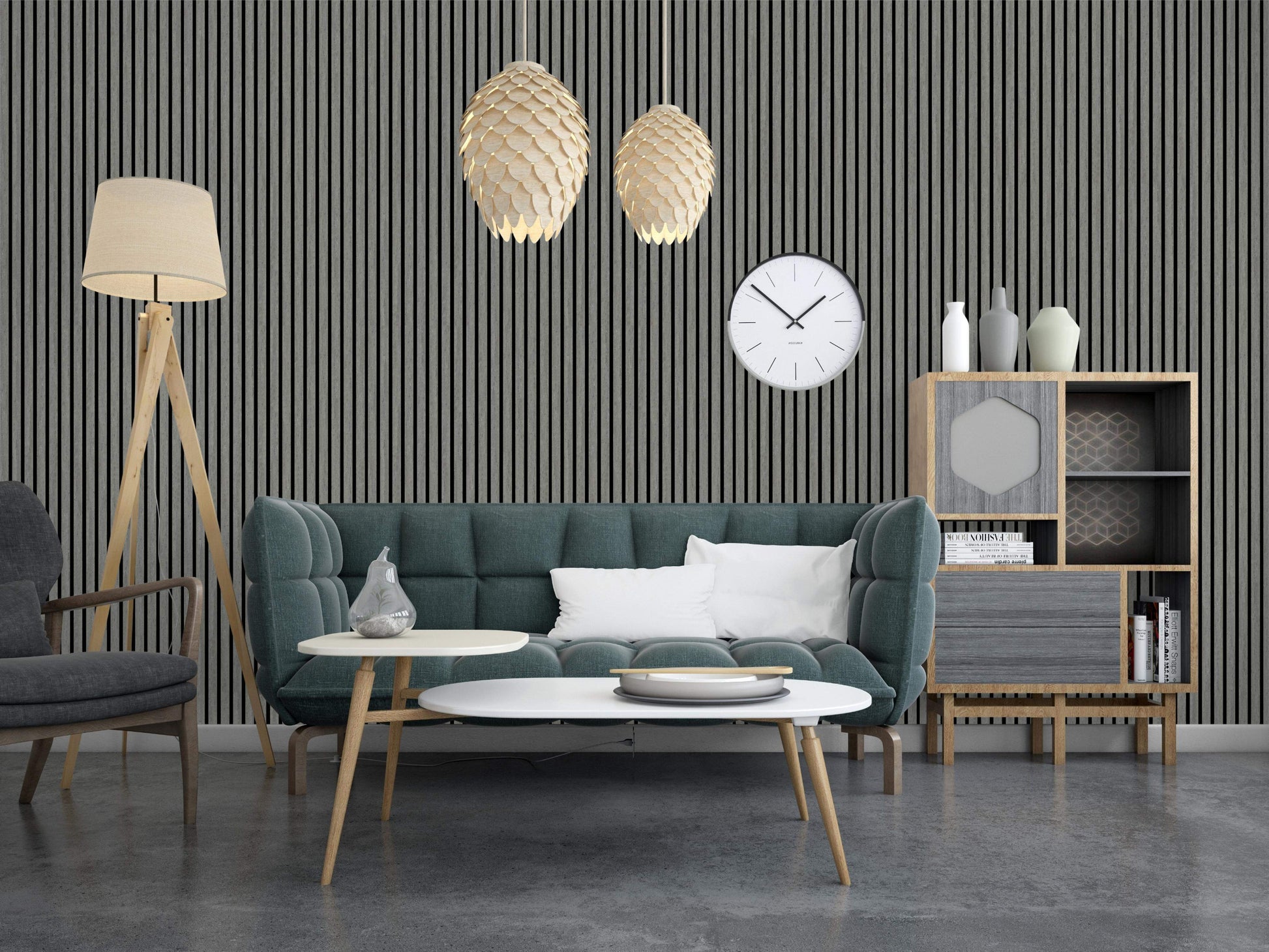 Modern Living Room with Acoustic Panels Vantaa Grey 240 x 60
